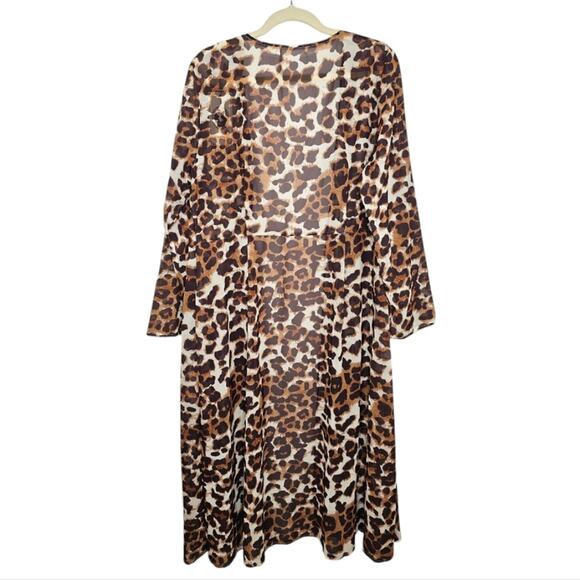 Sample Text Leopard Print Long Sleeve Simple Cover Up Long Kimono Cardigan XL - Picture 2 of 6